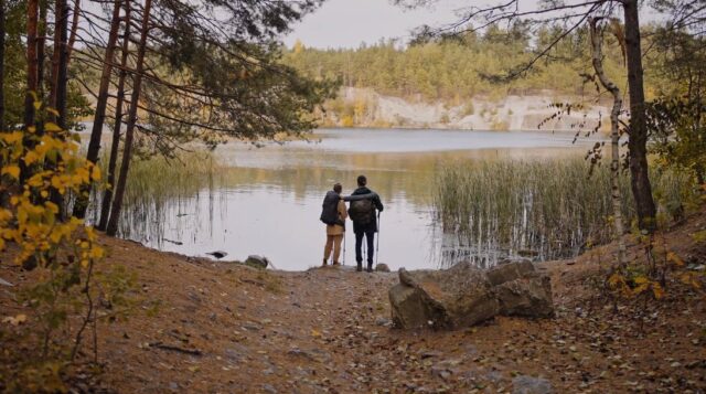 couple watch lake